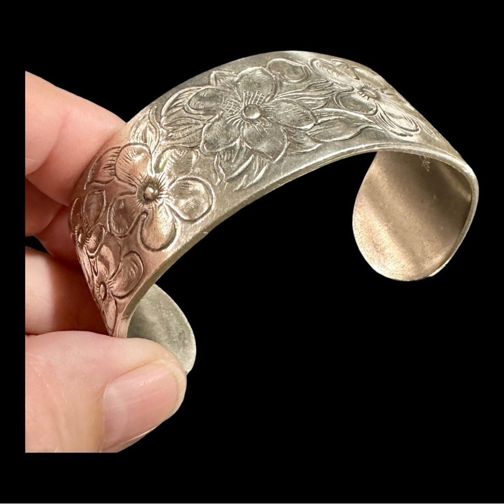 SALISBURY PEWTER, FLOWER OF THE MONTH, CUFF BRACELET. MONTH OF FEBRUARY.